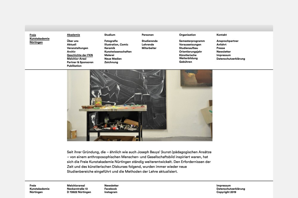 Freie Kunstakademie Nürtingen Website